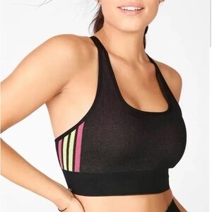 Fabletics Black Sports Bra with Pink Stripes
